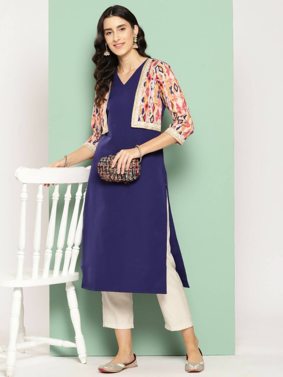 Ahalyaa Women's Traditional wear Kurta - Navy Blue - Distacart