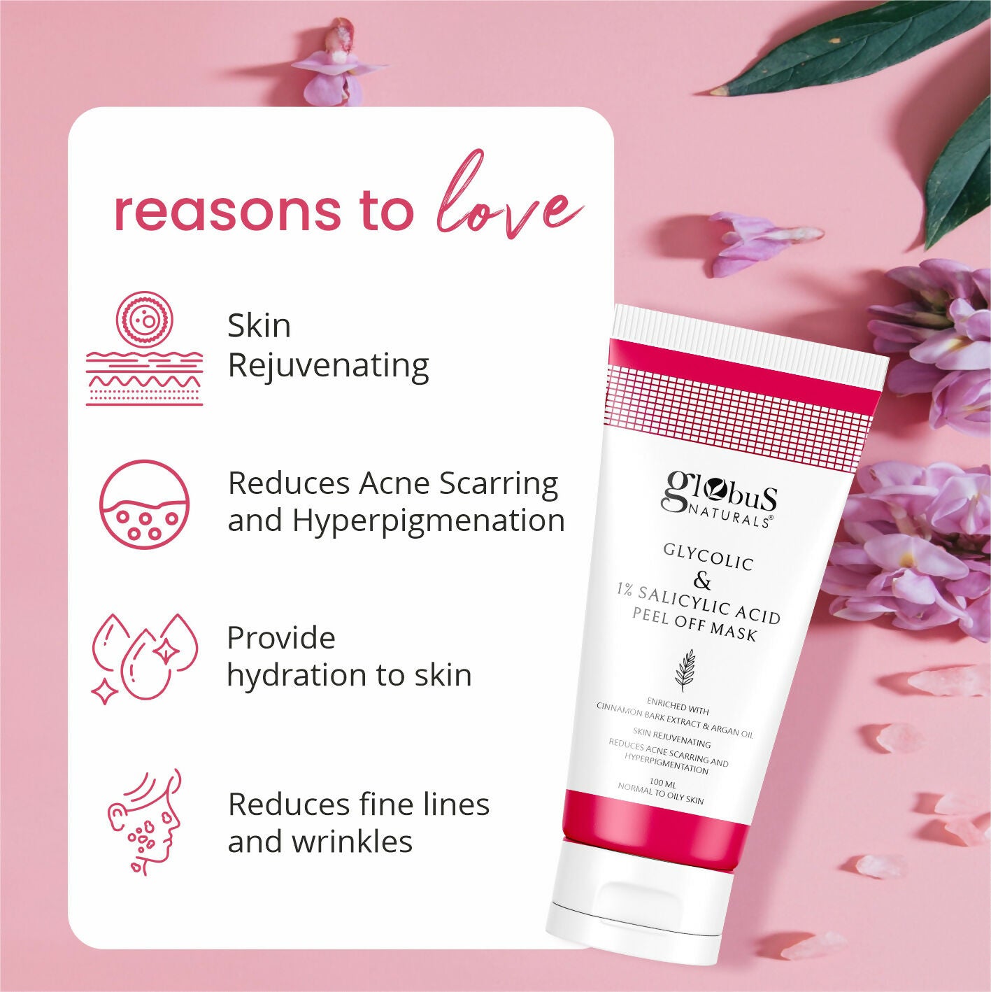 Globus Naturals Glycolic & 1% Salicylic Acid Anti Acne Peel Off Mask