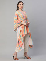 Thumbnail for Ahalyaa Women Multi Color Crepe Striped Printed Kaftan Kurta With Trousers - Distacart
