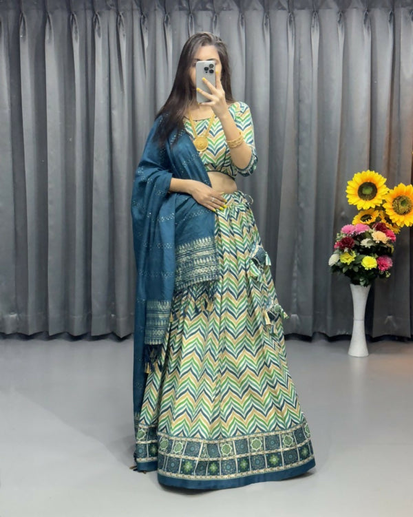 Preksha Creation Indian Traditional Touch Up For Wedding Cotton Fabric With Zigzag Print And Foil Work Women Lehenga Choli - Firoji - Distacart