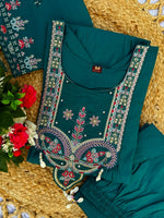 Thumbnail for Lehenga Mart Designer Anarkali Suit With Kurta, Pant, Dupatta For Women-Teal - Distacart