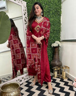 Thumbnail for Divine Drape Women's Viscose Chanderi Embroidered Straight Kurta Pant With Dupatta - Maroon