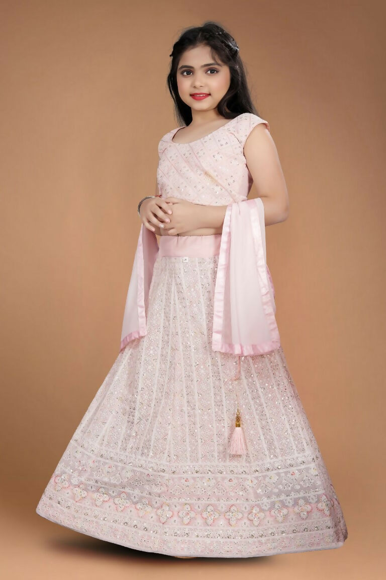 Wedding Designer Light Pink Heavy Fox Georgette Kidswear Lehenga - Aaradhna - Distacart