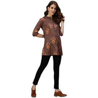 Anubhutee Women's Rayon Regular Floral Foil Printed Brown Kurti - Distacart