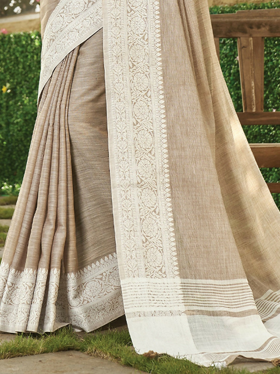 Astita Light Brown Linen Saree
