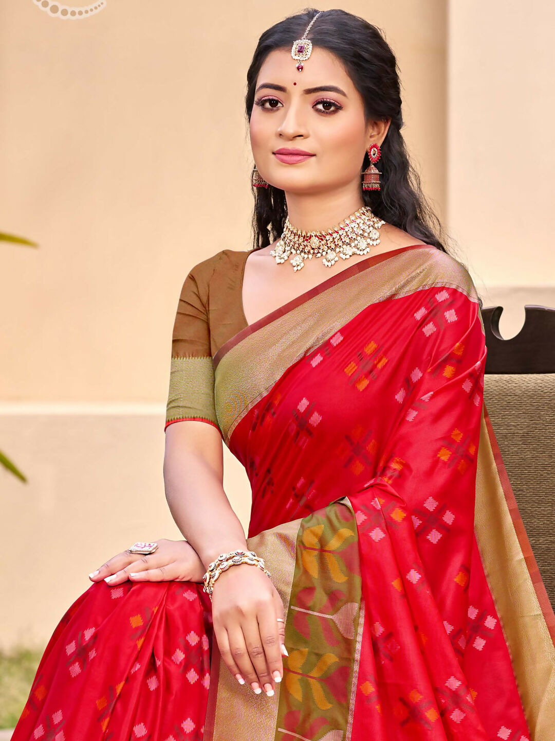 Astita Pochampalli Silk Red Saree