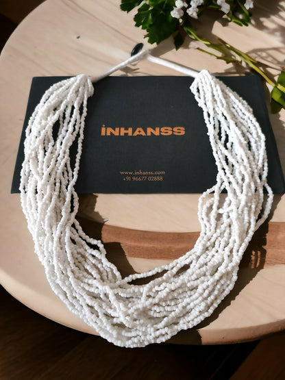 Inhanns Handmade Beaded Multilayer Necklace, 20 Layers - White - Distacart