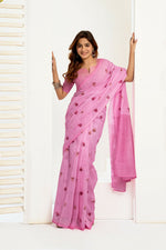 Thumbnail for Vastranavya Baby Pink Digital Printed Linen Ready To Wear Designer Saree with Unstitched Blouse - Distacart