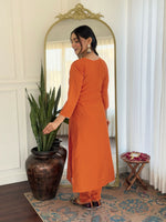 Thumbnail for The52 Orange Women's Gorgeous Embroidered Rayon Fabric with Straight Kurta, Pant and Dupatta Set - Distacart