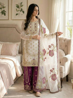 Thumbnail for Teeya Creation Wine Gimmy Silk Designer Embroidery Work Wedding Wear Palazzo Pair - Distacart