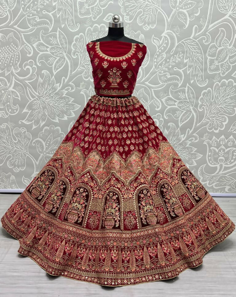 Jyoti Fashion Women's Rani Pink Velvet Multi Thread Embroidered with Zircon Diamond Wedding Lehenga Choli - Distacart