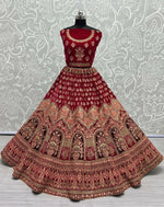 Thumbnail for Jyoti Fashion Women's Rani Pink Velvet Multi Thread Embroidered with Zircon Diamond Wedding Lehenga Choli - Distacart