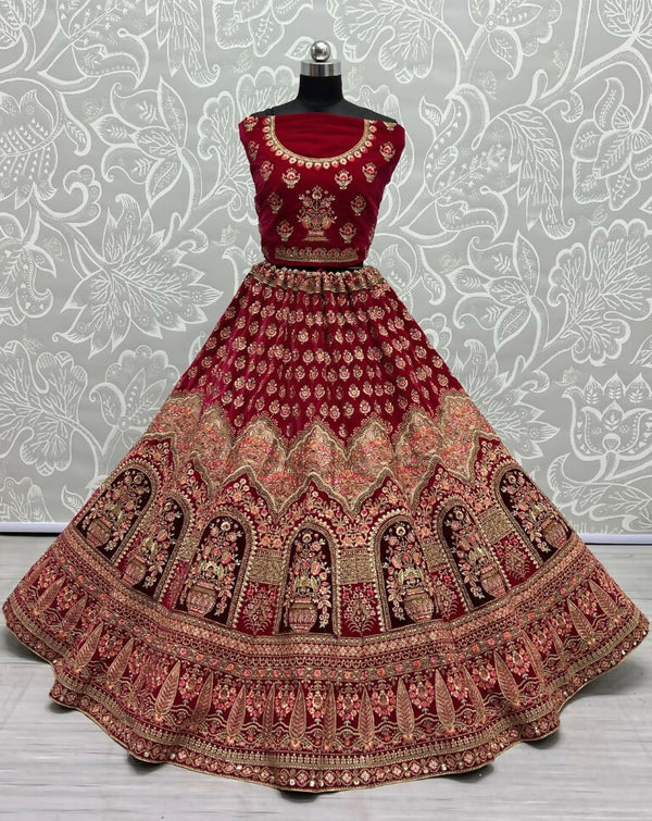 Jyoti Fashion Women's Rani Pink Velvet Multi Thread Embroidered with Zircon Diamond Wedding Lehenga Choli - Distacart