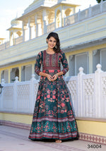 Thumbnail for Partywear Designer Green Dola Silk Anarkali suit with Dupatta - Suzen - Distacart