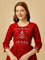 Thumbnail for Aastha Fashion Women's Red Viscose Rayon Embroidered Casual Top - Distacart