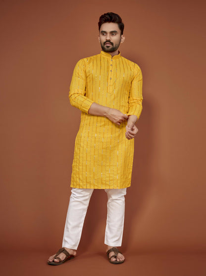 Anaita Yellow Embroidered Cotton Straight Kurta - Distacart