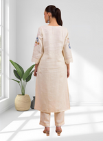 Thumbnail for Joban Fashion Cream Linen Embroidered Readymade Long Kurta With Pant - Distacart