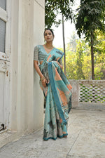 Thumbnail for Vishnu Weaves Women's Firozi Cotton Silk Saree with Blouse - Distacart
