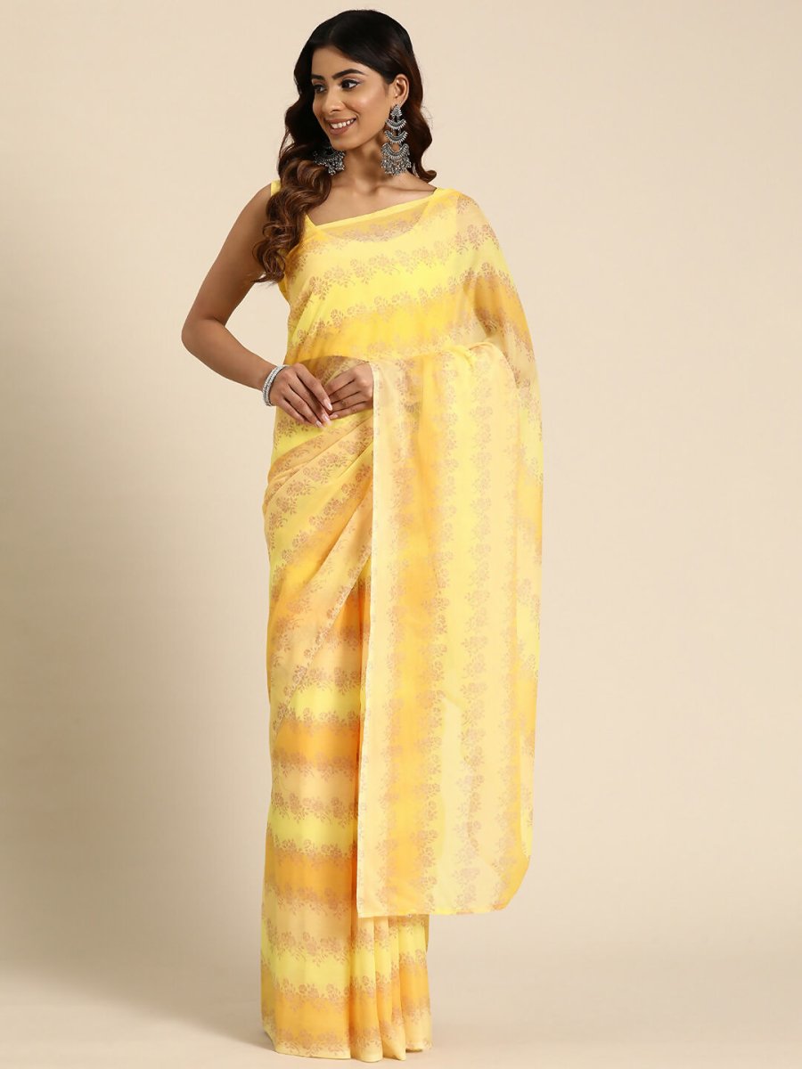 Ahalyaa Women's Traditional Semi Stitch Saree - Yellow - Distacart