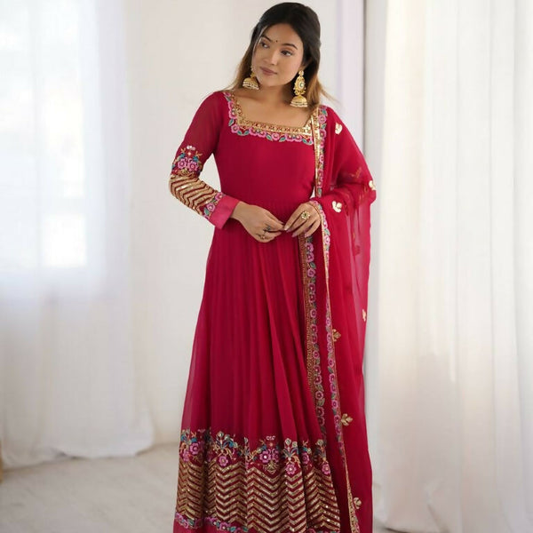 Teeya Creation Rani Color Heavy Georgette Wedding Wear Embroidery Work Long Gown