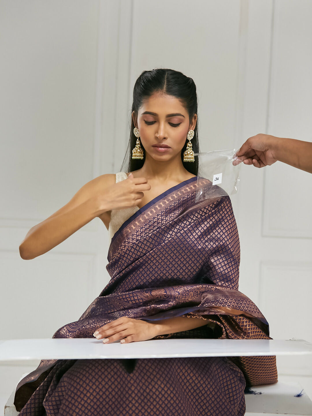 Nuyug 22K Gold-Plated Kundan Stone Studded & Pearl Beaded Dome Shaped Jhumkas