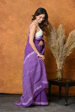 Thumbnail for Very Much Indian Pure Cotton Handblock Printed Saree With Natural Dyes - Purple - Distacart