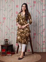 Thumbnail for Ode by House of Pataudi Floral Printed Pure Cotton Straight Kurta - Distacart