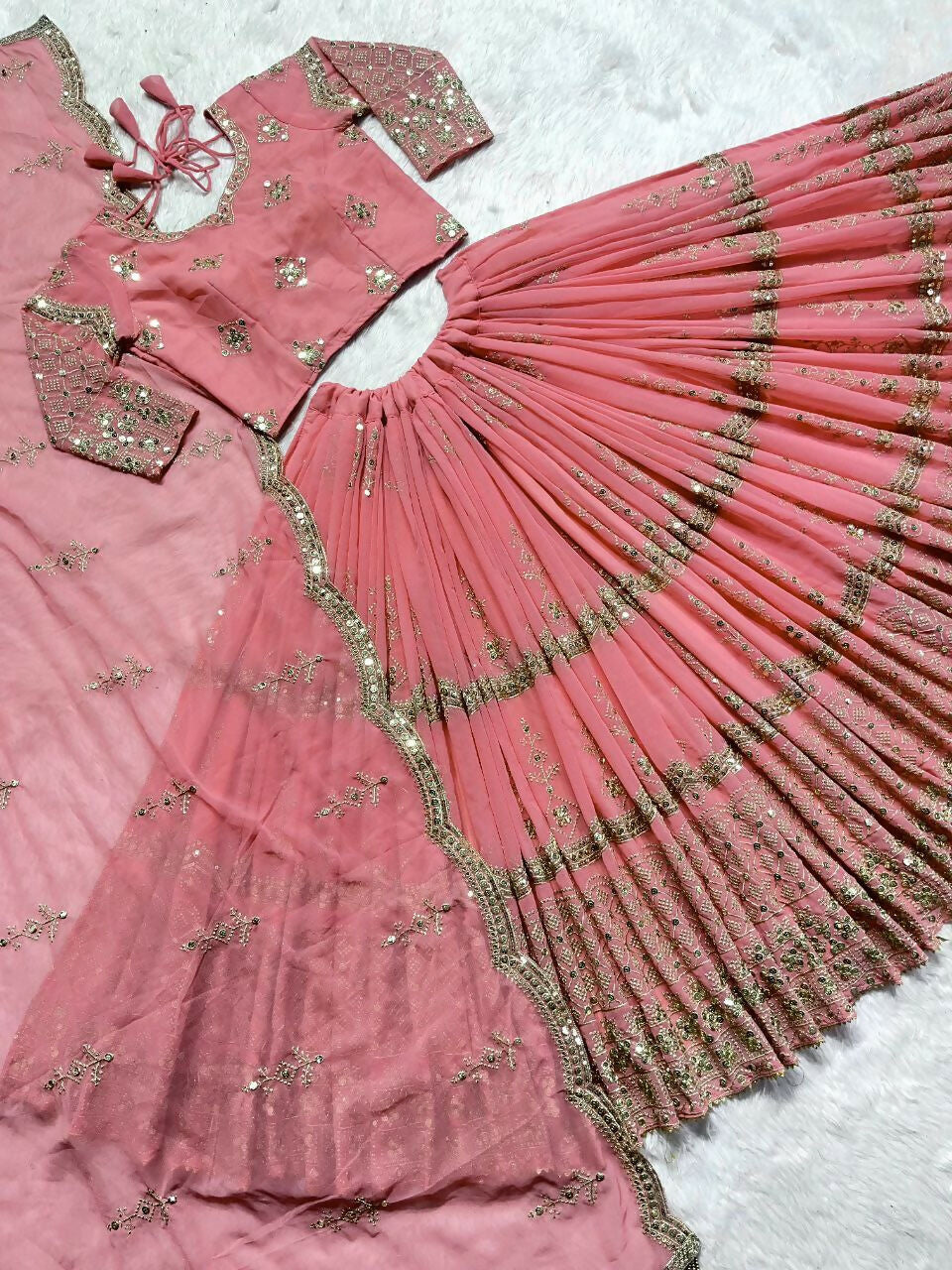 Jyoti Fashion Women's Baby Pink Faux Georgette 5MM Sequins with Zari Embroidered Designer Lehenga Choli Set - Distacart