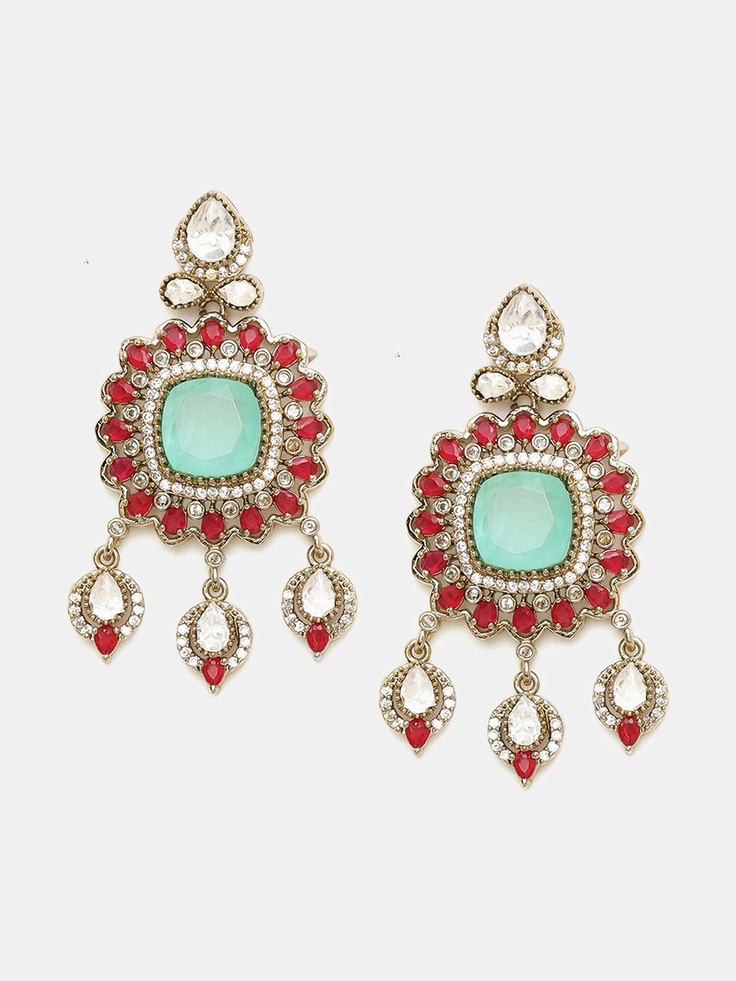 Ruby Raang 22k Gold Polished Stonework Moissanite Choker With Earrings