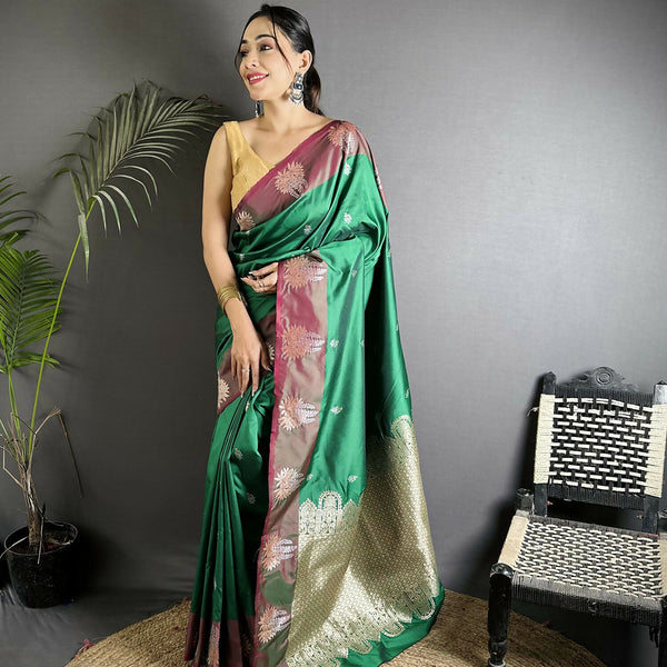 Joban Fashion Green Small Butti Soft Silk Banarasi Saree - Distacart