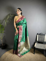 Thumbnail for Joban Fashion Green Small Butti Soft Silk Banarasi Saree - Distacart