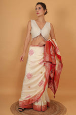 Thumbnail for Joban Fashion Silk Pearl And Beads Hand Embroidery Padded Blouse - Pearl White