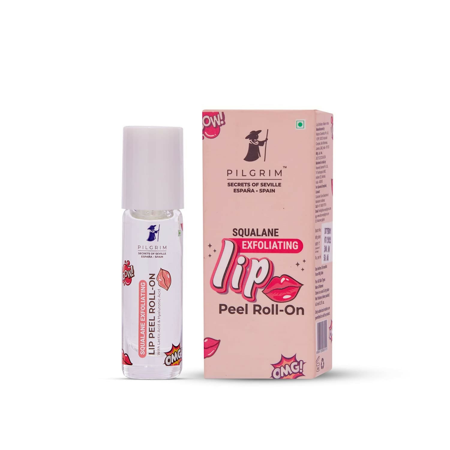 Pilgrim Spanish Lip Peel Roll-on with Lactic Acid & Hyaluronic Acid For Soft & Glossy Lips, Hydrating Dry & Flaky Lips - Distacart