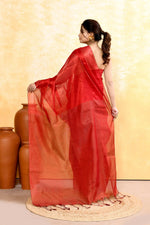 Thumbnail for Piyari Fashion Women's Red Dual Tone Organic Tissue Saree With Blouse Piece - Distacart
