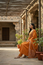Thumbnail for The52 Women's Beautiful Cotton Fabric Embroidery Work Flared Anarkali Pant and Dupatta Set - Distacart