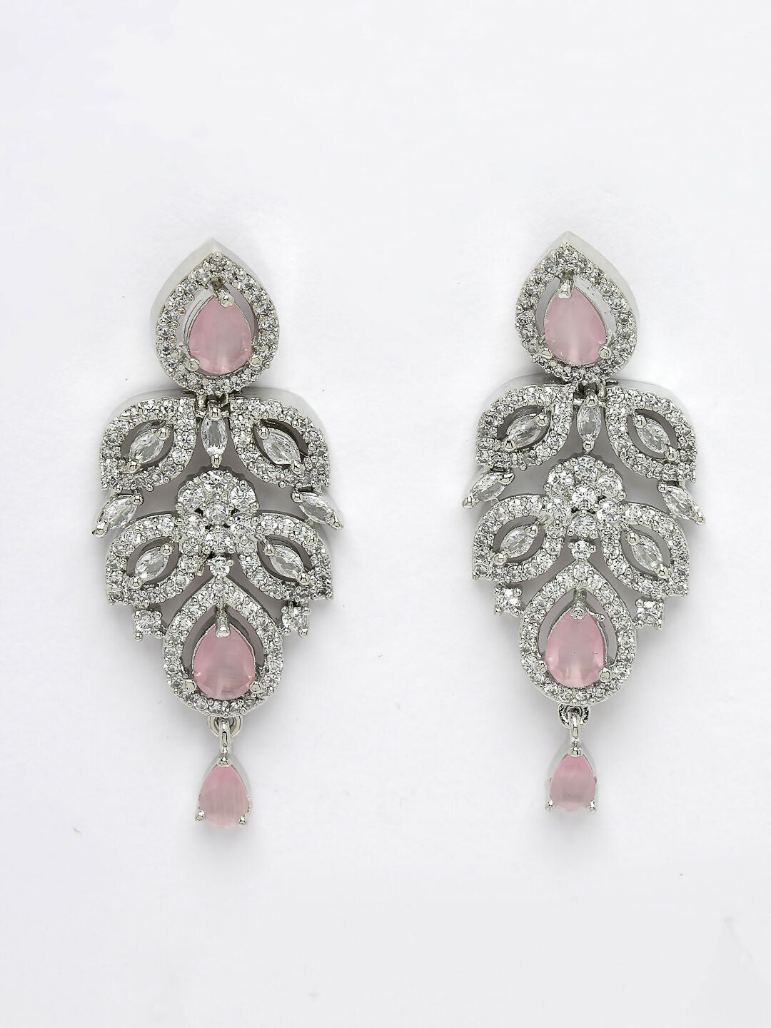 NVR Women's silver plated & Pink CZ stone handcrafted jewellery set - Distacart