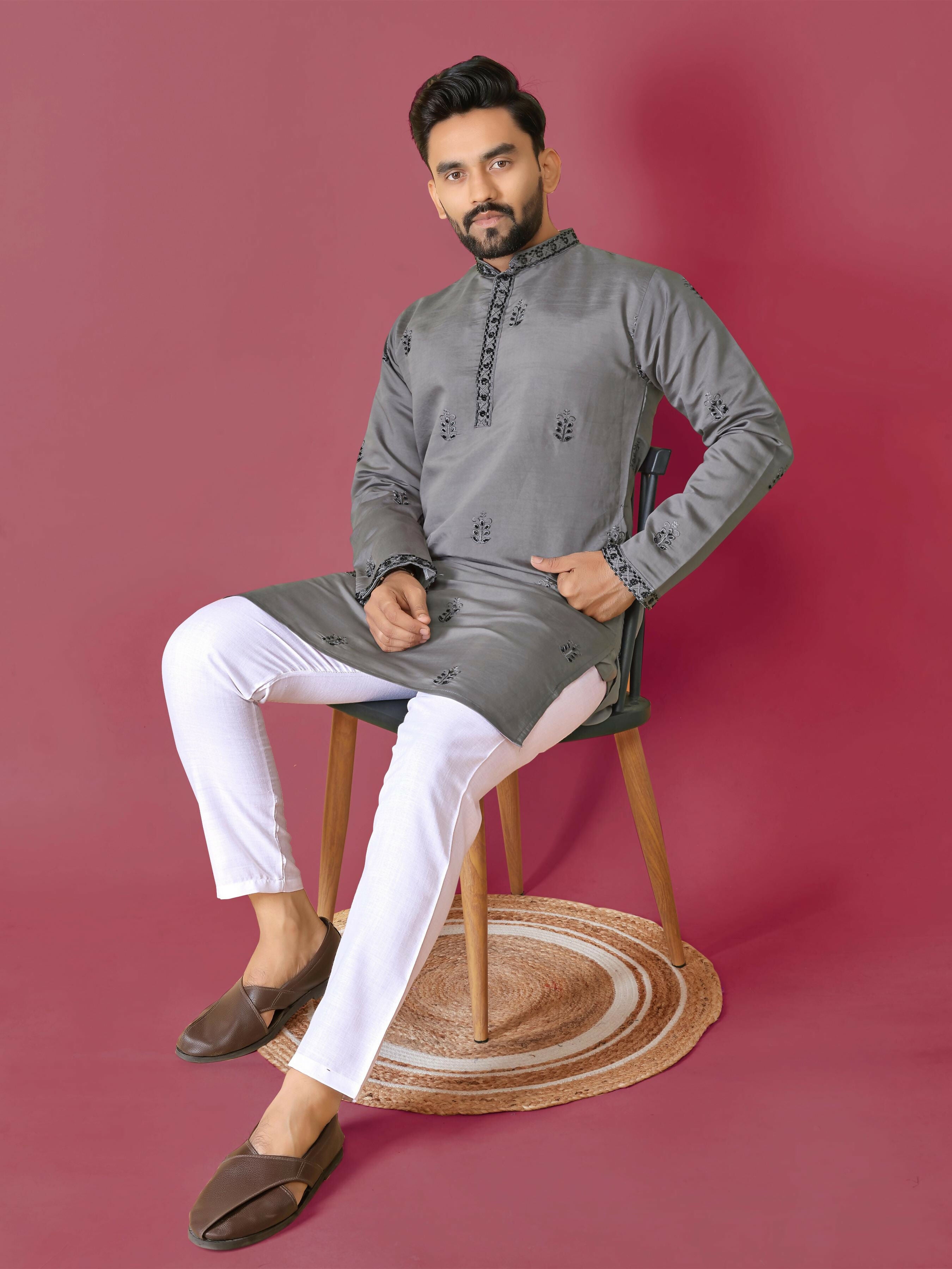 Grey Men's Kurta Set Indian Party Wear by Infinity Export - Distacart