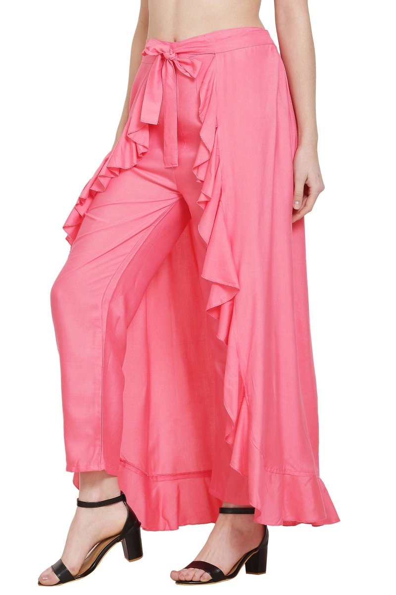 Asmaani Peach Color Plain Ruffle Palazzo