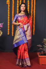 Thumbnail for Jyoti Fashion Women's Red Kanjivaram Silk Zari Woven Saree with Blouse - Distacart