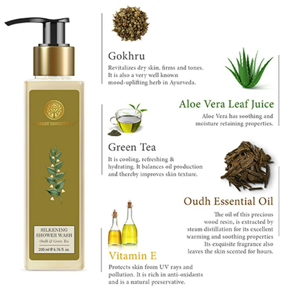 Forest Essentials Travel Size Silkening Shower Wash Oudh & Green Tea