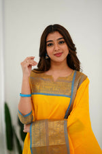 Thumbnail for Divine Drape Women's Cotton Printed Straight Kurta With Dupatta - Yellow