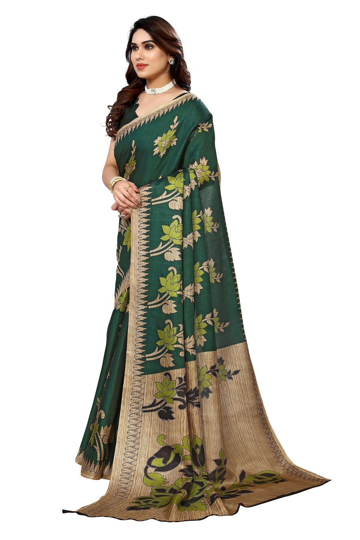 Vamika Green Printed Art Silk Saree - Distacart