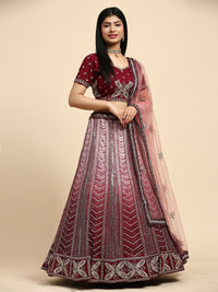 Thumbnail for Maroon Fancy Net Sequence Embroidered Lehenga Choli with Dupatta - Dhara - Distacart