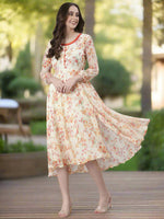 Thumbnail for Souchii Cream Floral Printed Fit & Flare Dress