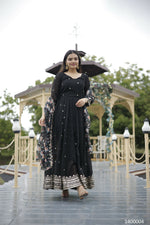 Thumbnail for Aayaa Designer Embroidery Zari Sequins-Work Faux Blooming Georgette Suit - Black - Distacart