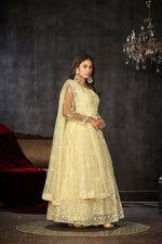 Thumbnail for Jyoti Fashion Women's Cream Net Embroidered Anarkali Kurta Pant Set With Dupatta - Distacart