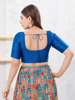 Thumbnail for Joban Fashion Fire-Blue Dupion Silk Elbow Sleeveless Front Open Blouse