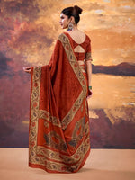 Thumbnail for Vastranavya Orange Crepe Printed Saree with Unstitched Blouse - Distacart