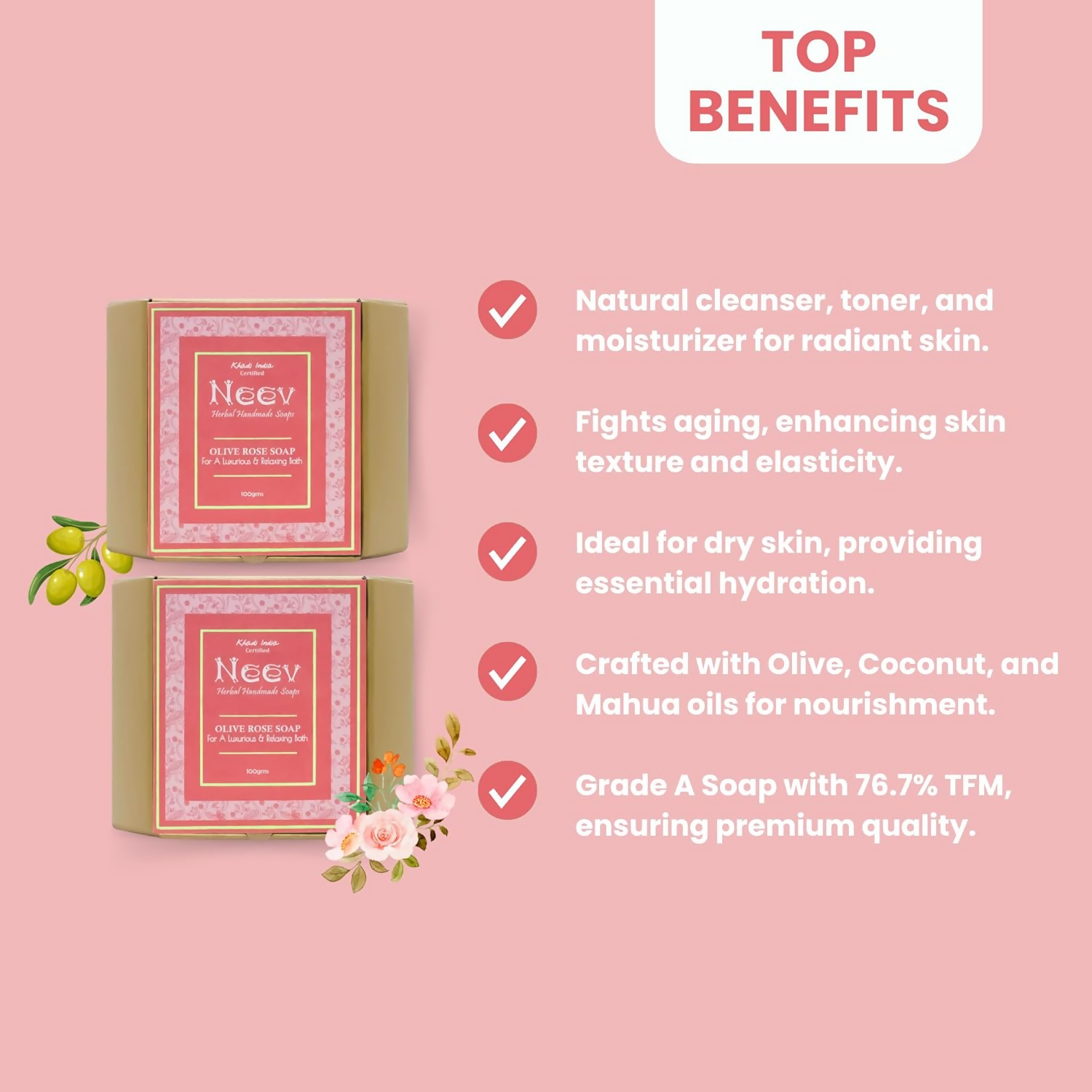 Neev Herbal Mahua Organic Olive Rose Handmade Soap - Distacart