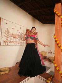 Thumbnail for Aastha Fashion Black Georgette Embroidery Thread with Zari work Readymade Lehenga Choli Set - Distacart